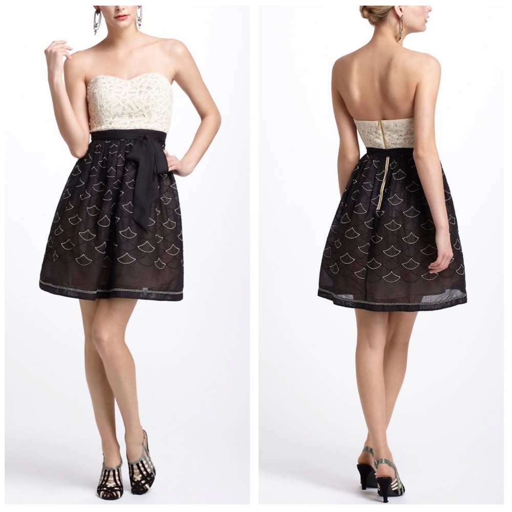 Anthropologie Strapless Battenberg Organdy Dress